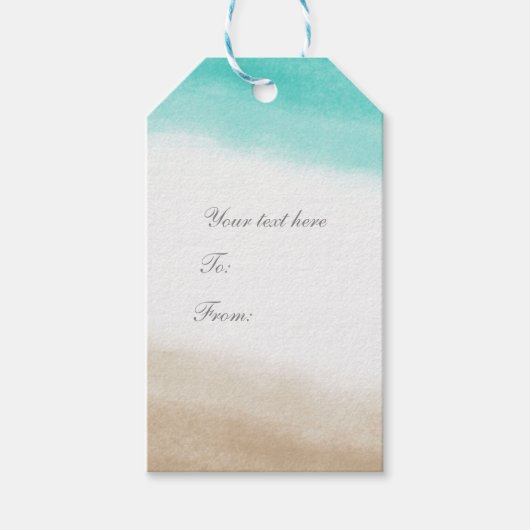 水彩ティール（緑がかった色）&タンエレガントパステルビーチ ギフトタグ (正面)