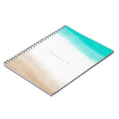 水彩ティール（緑がかった色）&タンエレガントビーチ水&砂 ノートブック (左側)