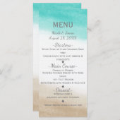 水彩ティール(緑がかった色)&タンエレガントビーチ結婚式メニュー メニュー (正面/裏面)