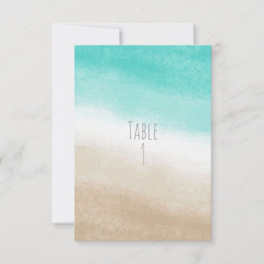 水彩ティール(緑がかった色)&タンエレガントビーチ結婚式表 招待状 (正面)