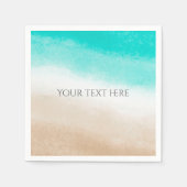 水彩ティール（緑がかった色）&タンエレガントビーチ結婚式 スタンダードカクテルナプキン (正面)