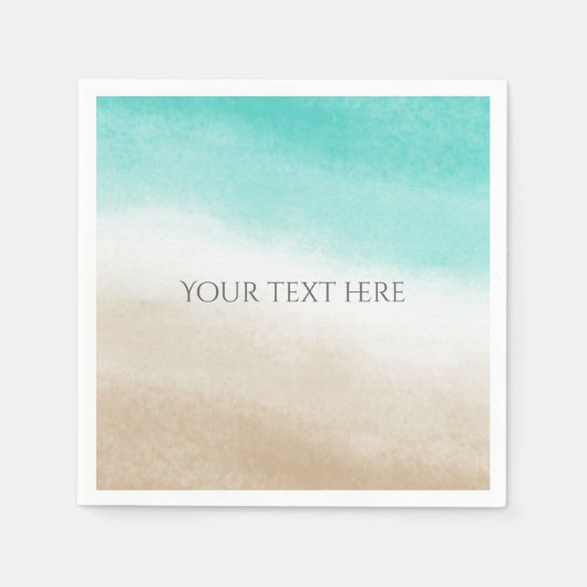 水彩ティール（緑がかった色）&タンエレガントビーチ結婚式 スタンダードカクテルナプキン (正面)