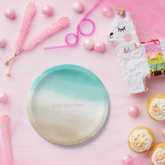 水彩ティール（緑がかった色）&タンエレガントビーチ結婚式 ペーパープレート (パーティー)