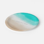 水彩ティール（緑がかった色）&タンエレガントビーチ結婚式 ペーパープレート (アングル)