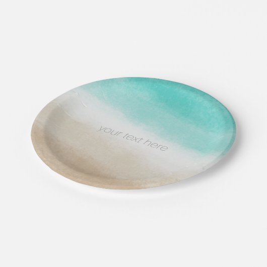 水彩ティール（緑がかった色）&タンエレガントビーチ結婚式 ペーパープレート (アングル)