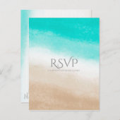 水彩ティール（緑がかった色）&タンエレガントビーチ結婚式RSVP インビテーションポストカード (正面/裏面)