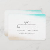 水彩ティール（緑がかった色）&タンパステルビーチ結婚式RSVP 出欠カード (正面/裏面)