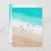 水彩ティール（緑がかった色）&タンビーチ結婚式日付を保存 案内ポストカード (正面/裏面)