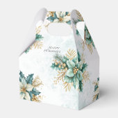 水彩ティール（緑がかった色）フローラクリスマスホリデーギフトボックス フェイバーボックス (裏面サイド)