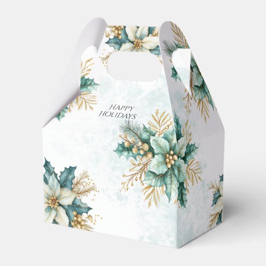 水彩ティール（緑がかった色）フローラクリスマスホリデーギフトボックス フェイバーボックス (裏面サイド)