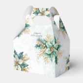 水彩ティール（緑がかった色）フローラクリスマスホリデーギフトボックス フェイバーボックス (正面サイド)
