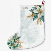 水彩ティール（緑がかった色）フローラクリスマスホリデーストッキング ラージクリスマスストッキング (裏面)