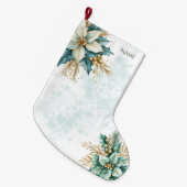 水彩ティール（緑がかった色）フローラクリスマスホリデーストッキング ラージクリスマスストッキング (正面 (吊り時))