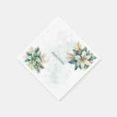 水彩ティール(緑がかった色)フローラクリスマスホリデーナプキン スタンダードカクテルナプキン (角)