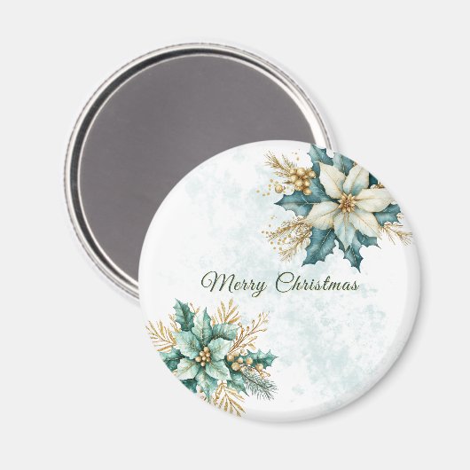 水彩ティール(緑がかった色)フローラクリスマスホリデーマグネット マグネット (正面/裏面)