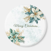 水彩ティール(緑がかった色)フローラクリスマスホリデーマグネット マグネット (正面)