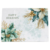 水彩ティール（緑がかった色）フローラクリスマスホリデー抱き枕 ラージペーパーバッグ (正面)