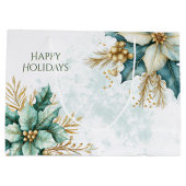 水彩ティール（緑がかった色）フローラクリスマスホリデー抱き枕 ラージペーパーバッグ (裏面)