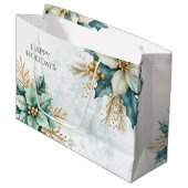 水彩ティール（緑がかった色）フローラクリスマスホリデー抱き枕 ラージペーパーバッグ (正面アングル)