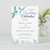 水彩ティール(緑がかった色)フローラハミングバ結婚ードズ 招待状 (スタンド正面)