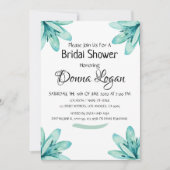 水彩ティール（緑がかった色）フローラパーソナライズされたブライダルシャワー 招待状 (正面)