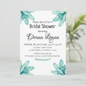 水彩ティール（緑がかった色）フローラパーソナライズされたブライダルシャワー 招待状 (スタンド正面)