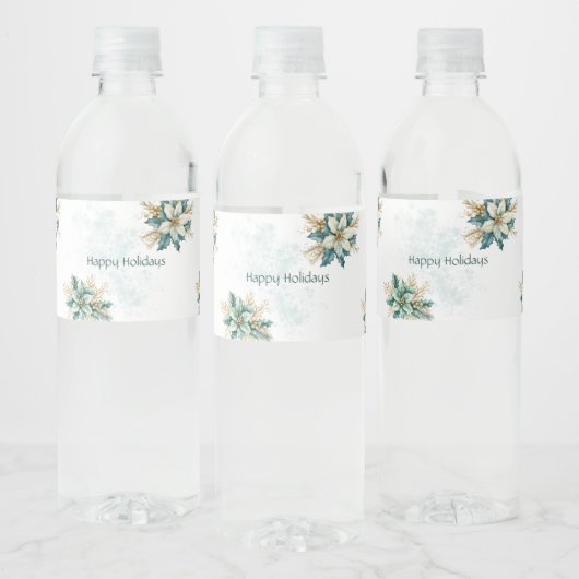 水彩ティール（緑がかった色）フローラホリデーウォーターボトルラベル ペットボトルラベル (ボトル)