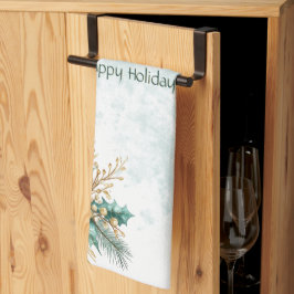 水彩ティール（緑がかった色）フローラホリデーキッチンタオル キッチンタオル