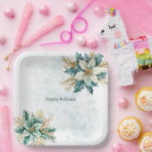 水彩ティール(緑がかった色)フローラホリデー紙プレート ペーパープレート (パーティー)