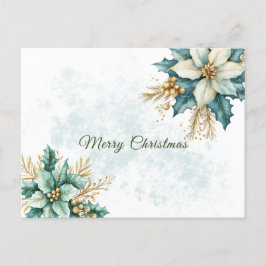 水彩ティール（緑がかった色）フローラ ポストカード