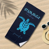 水彩ティール（緑がかった色）ブルーシーカメパーソナライズされた ビーチタオル