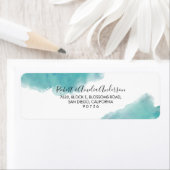 水彩ティール（緑がかった色）ブルー抽象芸術差出人住所 ラベル (インサイチュ)