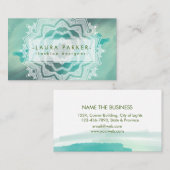 水彩ティール(緑がかった色)ブルー(ばちゃばちゃ)跳ねる抽象芸術マンダラアート 名刺 (正面/裏面)