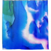 水彩ティール（緑がかった色）&ブルー シャワーカーテン (正面)