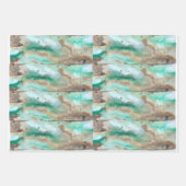 水彩ティール（緑がかった色）包装紙フラットシートセット3 ラッピングペーパーシート (正面3)