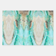 水彩ティール（緑がかった色）包装紙フラットシートセット3