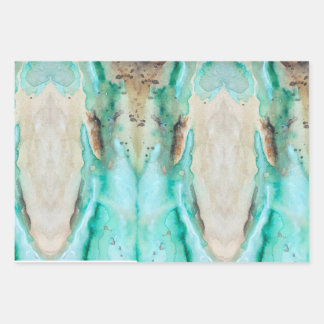 水彩ティール（緑がかった色）包装紙フラットシートセット3 ラッピングペーパーシート