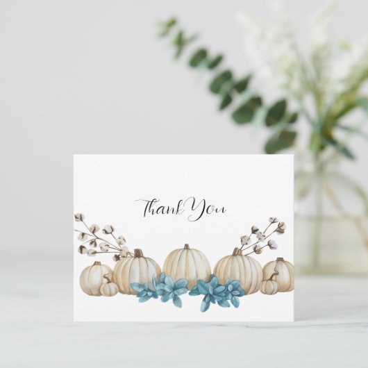 水彩ティール（緑がかった色）及びアイボリー結婚サンキューカード ポストカード (スタンド正面)