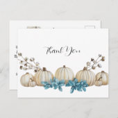 水彩ティール(緑がかった色)及びアイボリー結婚サンキューカード ポストカード (正面/裏面)