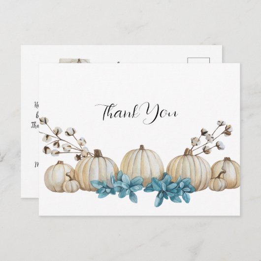 水彩ティール（緑がかった色）及びアイボリー結婚サンキューカード ポストカード (正面/裏面)