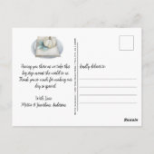 水彩ティール(緑がかった色)及びアイボリー結婚サンキューカード ポストカード (裏面)