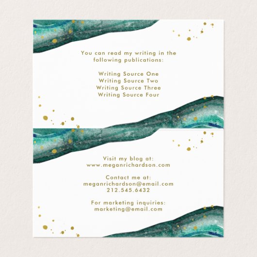 水彩ティール（緑がかった色）及びフェイク金ゴールド 名刺 (内部フラット)