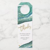 水彩ティール（緑がかった色）及び金ゴールド | 感謝してい ボトルネックタグ (正面)