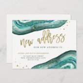 水彩ティール（緑がかった色）及び金ゴールド |新しいアドレス 案内ポストカード (正面/裏面)
