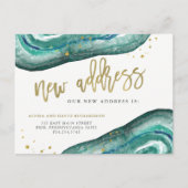 水彩ティール（緑がかった色）及び金ゴールド |新しいアドレス 案内ポストカード (正面)