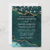 水彩ティール(緑がかった色)大理石ゲートGEODEライト結婚ズ 招待状 (正面)