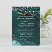 水彩ティール(緑がかった色)大理石ゲートGEODEライト結婚ズ 招待状 (スタンド正面)