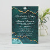 水彩ティール(緑がかった色)大理石医療卒業パーティー 招待状 (スタンド正面)