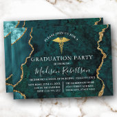 水彩ティール（緑がかった色）大理石金ゴールドメディカルグラードパーティー 招待状