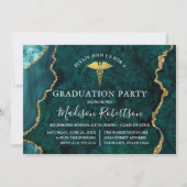 水彩ティール(緑がかった色)大理石金ゴールドメディカルグラードパーティー 招待状 (正面)